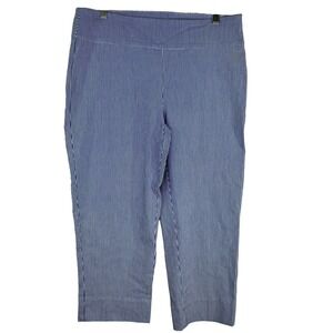 Zac & Rachel Women Large Blue White Pinstripe Pull On High Rise‎ Cropped Stretch